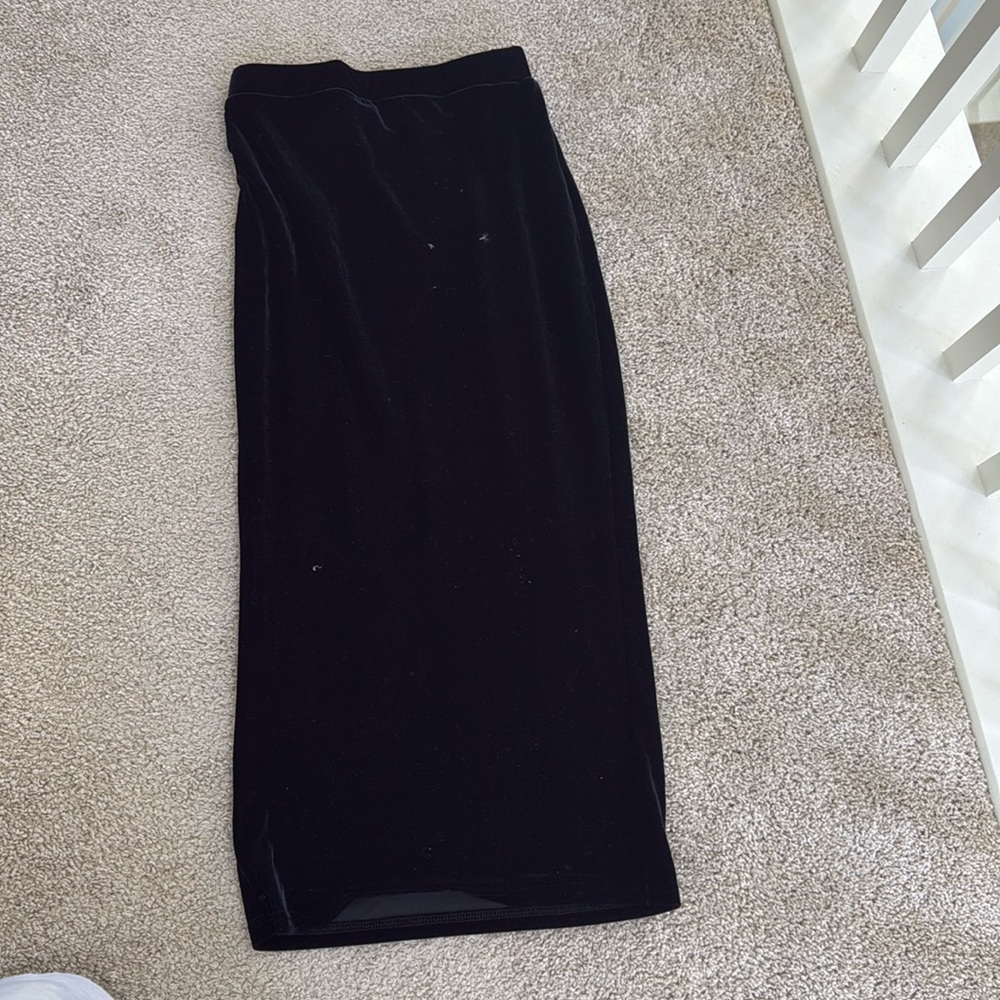 Black velvet midi skirt